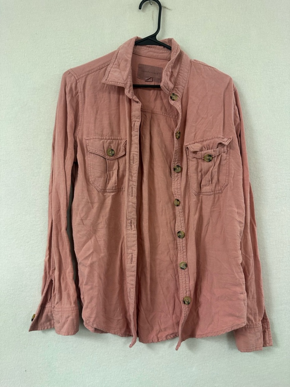 Aeropostale Women’s Pink Salmon Classic Fit Button Down Shirt Size Large L